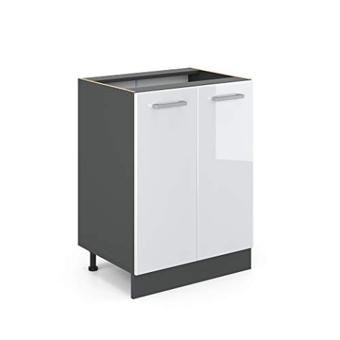 Vicco Küchenunterschrank R-Line, Weiß Hochglanz/Anthrazit, 60 cm ohne Arbeitsplatte