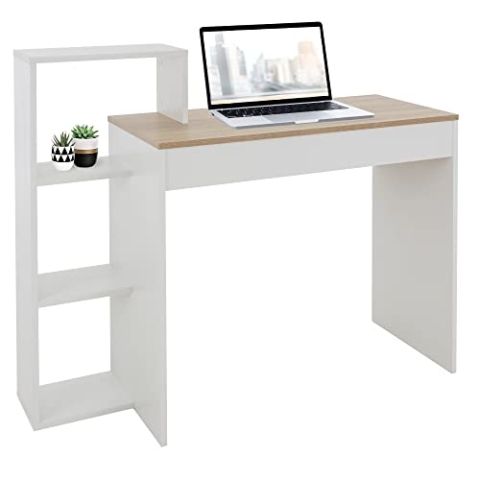 ML-Design Schreibtisch mit Regal, Arbeitstisch Bürotisch Computertisch PC Tisch, Weiß mit Tischplatte in Sonoma-Eiche, 3 Einlegeböden, 110x72x40 cm, Holz, 2-in-1 System, für Zuhause/Arbeitszimmer