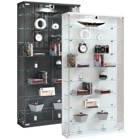VCM Glasvitrine hängend | Vitrine Glas mit ESG-Sicherheitsglas | Maße ca. H. 114 x B. 59 x T. 17 cm | Hängevitrine Glas | Modern und platzsparend | Glas Vitrinenschrank - Relas L Anthrazit