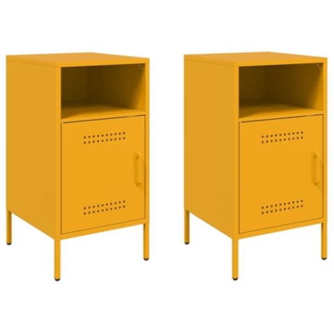 vidaXL Nachttisch 2 STK., Nachtschrank mit Stauraum, Nachtkommode Verstellbare Schraubfüße, Schlafzimmer Nachtkonsole, Industrie-Stil, Senfgelb Kaltgewalzter Stahl