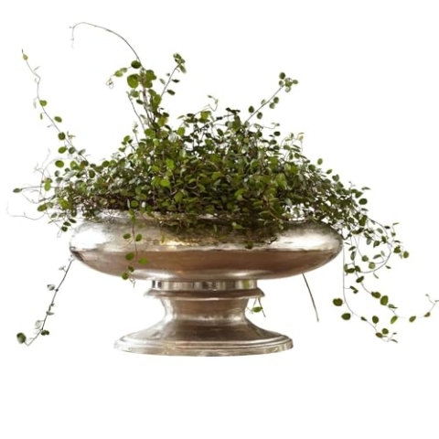Loberon Vase Loyère, edles Design, markanter Standfuß, imposante Pokalform, Blumen & Efeu, Blumenvase, Tischdekoration, Aluminiumguss, antiksilber
