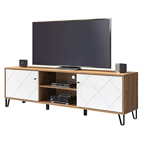 trendteam smart living - Touch - TV-Schrank - Artisan Eiche/Weiß - TV-Unterteil mit 2 offenen und geschlossenen Fächern - (BxHxT) 183 x 56 x 40 cm - moderne Metallfüße - kratzfest