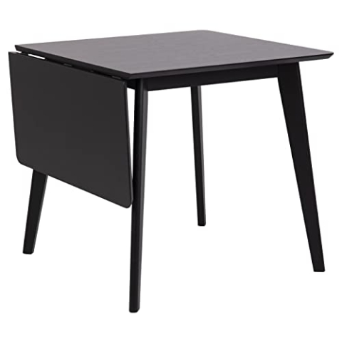 AC Design Furniture Roxanne Esstisch Schwarz für 4 Personen, Ausziehbarer Küchentisch Schwarz, Moderner Retro-Stil fürs Esszimmer, Esstisch eckig, B: 80 x T: 80 x H: 76 cm