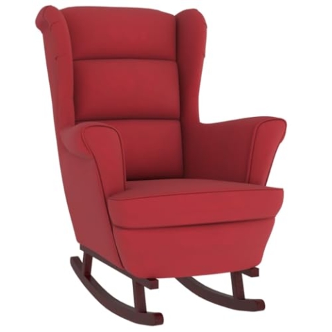vidaXL Schaukelstuhl mit Massivholz-Gummibeinen Relaxstuhl Schaukelsessel Schwingsessel Relaxsessel Schwingstuhl Polstersessel Sessel Weinrot Samt