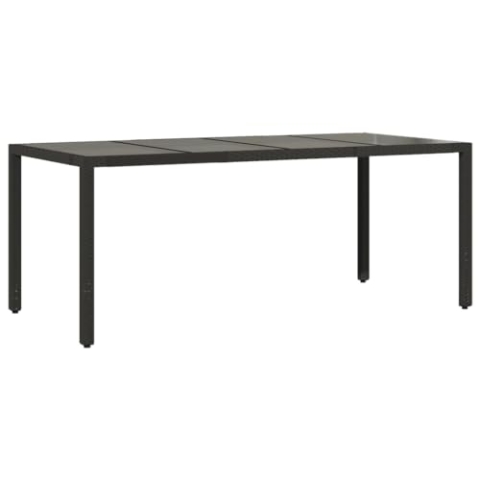 vidaXL Gartentisch mit Glasplatte, Esstisch mit Stahlrahmen, Beistelltisch für Terrasse Garten, Tisch Gartenmöbel, Schwarz Poly Rattan