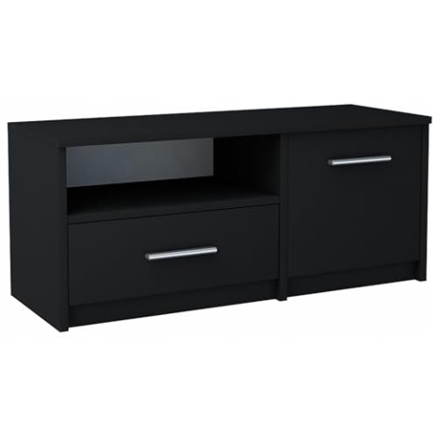 MATKAM Fernsehkommode BODO 1D1S, H42 x B98 x T35 cm, TV Lowboard, TV Unterteil, 1 Schublade und 1 Tür, Robuste Verarbeitung, Moderne Ästhetik, ideal für jeden Raum (Schwarz)