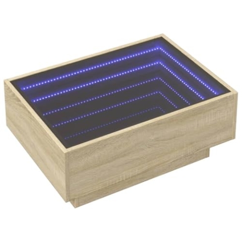 vidaXL LED Couchtisch, Beistelltisch mit LED-Infinity-Spiegel, Kaffeetisch Sofatisch für Wohnzimmer, Wohnzimmertisch, Sonoma Eiche Holzwerkstoff