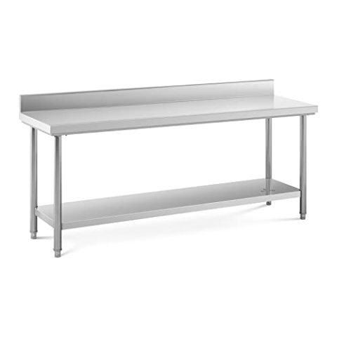 Royal Catering Edelstahl Arbeitstisch mit Aufkantung Arbeitstisch Gastro-Tisch Küchenarbeitstisch Metzgertisch 200 x 60 cm belastbar bis 400 kg