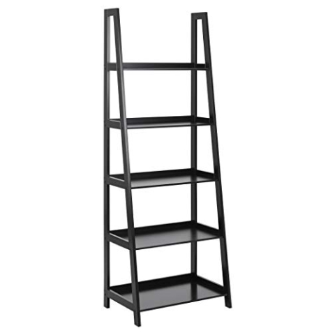 AC Design Furniture Wilhelm Treppenförmiges Bücherregal mit 5 Ablagen, H: 180 x B: 63 x T: 40 cm, Schwarz, Holz, 1 Stk.