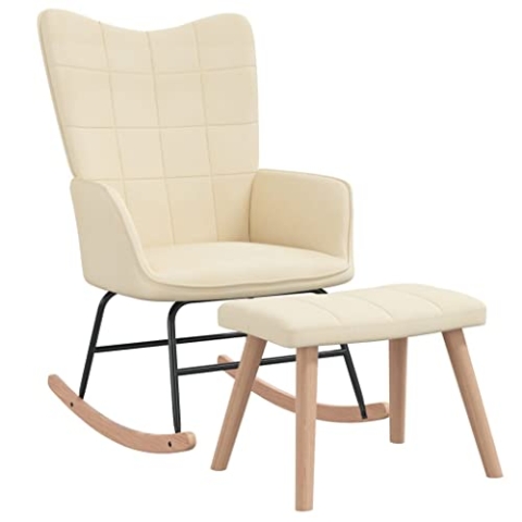 vidaXL Schaukelstuhl mit Hocker Schaukelsessel Schwingsessel Relaxstuhl Polsterstuhl Wohnzimmerstuhl Sessel Stuhl Relaxsessel Stoff Creme