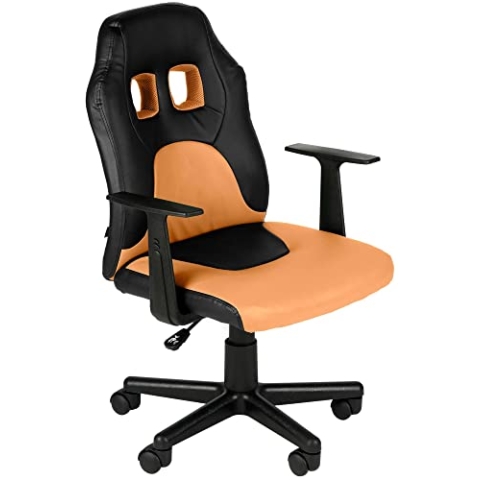 CLP Kinder Gaming Bürostuhl Fun I Schreibtischstuhl Mit Kunstlederbezug Und Abnehmbaren Armlehnen I Drehstuhl Für Mädchen Und Jungen, Farbe:schwarz/orange