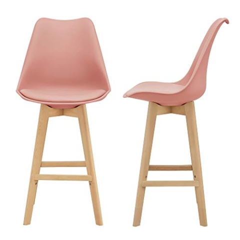 [en.casa] Barhocker 2er Set Barstuhl mit Rückenlehne Bistrohocker mit gepolsterter Sitzfläche Tresenhocker mit Holzgestell Buche-Gestell Rosé