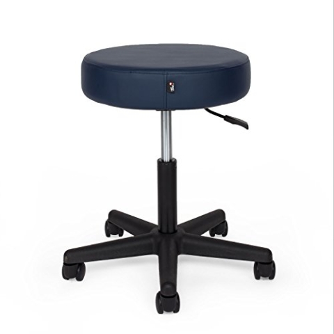 WellTouch Rollhocker | Drehhocker mit Kunstleder-Bezug | Höhenverstellbarer Arbeisthocker 48-61 cm| Professioneller Praxis, Therapie & Massagestuhl | Sitzfläche Ø 40 cm | dunkelblau