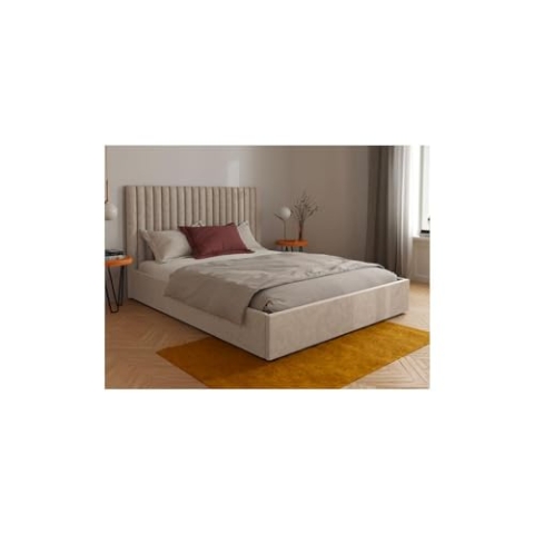Vente-unique-Bett mit Bettkasten - 160 x 200 cm mit Kopfteil - Stoff - Beige - Sarah