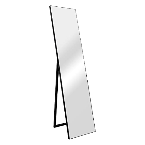 [en.casa] Standspiegel Barletta 150x35 cm Ganzkörperspiegel rechteckig Ankleidespiegel kippbar neigbar Schwarz