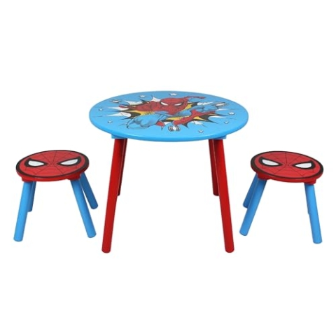 Marvel Spider-Man Tisch- und Hocker-Set für 2 Personen, hält bis zu 30 kg pro Hocker, perfekt zum Spielen und für Aktivitäten, klein, mehrfarbig