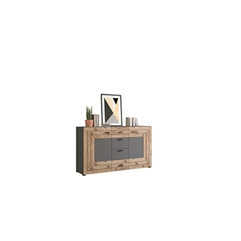 xonox.home Wohnzimmer Freno Sideboard Kommode Schrank Stauraumschrank Anrichte in grau Nb.Absetzung Nox Oak Nb., ca. 160x90x40 cm