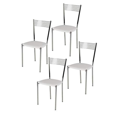 t m c s Tommychairs - 4er Set Moderne Stühle Elegance für Küche und Esszimmer – Robustes Gestell aus verchromtem Stahl, gepolsterte Sitzfläche mit weissem Kunstleder bezogen