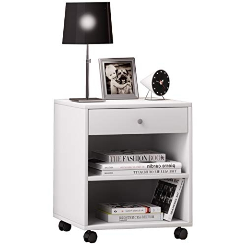 VCM Nachtschrank | Beistelltisch | Nachttisch rollbar | Maße ca. H 54 x B 45 x T 38 cm - Rolda Weiß