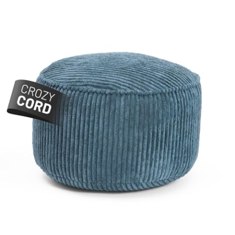 Lumaland Sitzsack Pouf aus Cord | Kompakter 50L Gaming Pouf mit 3-in-1-Funktion: bequemer Hocker, praktisches Tischchen & stylischer Indoor Fußschemel | Ø 25 x 45 cm [Dunkelblau]