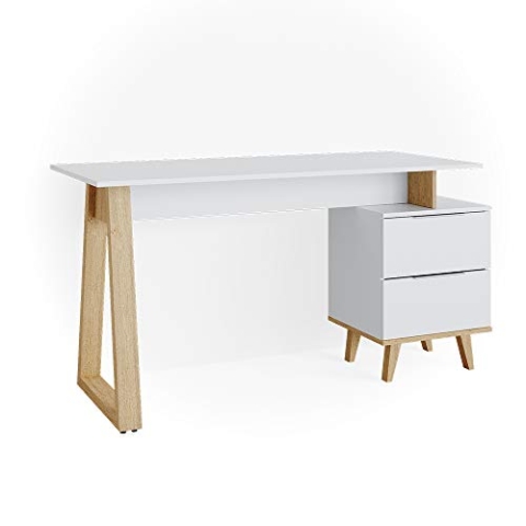 Vicco Schreibtisch Nautica, Arbeitstisch für das Büro, Weiß/Eiche, 138 x 60 cm mit Schubladen L