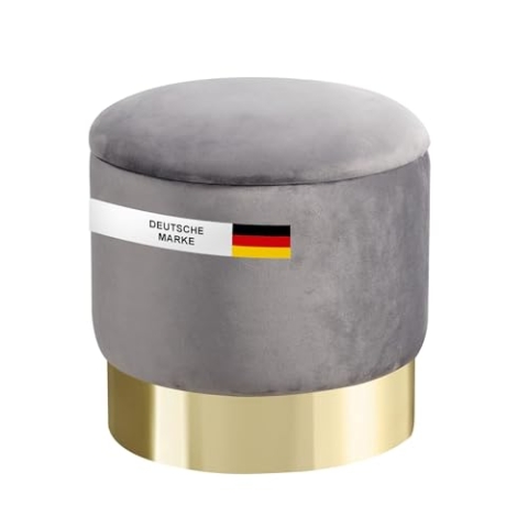 Albatros Hocker mit Stauraum Nizza – Sitzhocker mit Stauraum, Modernes Design, Edler Samt-Bezug – Sitztruhe oder Sitzbank mit Stauraum – optimal als Fußhocker oder Hocker Schminktisch, Grau