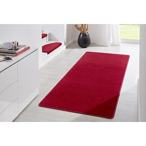 Hanse Home Indoor Teppich Fancy – Wohnzimmerteppich einfarbig Modern Velours Teppich für Esszimmer, Wohnzimmer, Kinderzimmer, Flur, Schlafzimmer, Küche – Rot, 80x300cm
