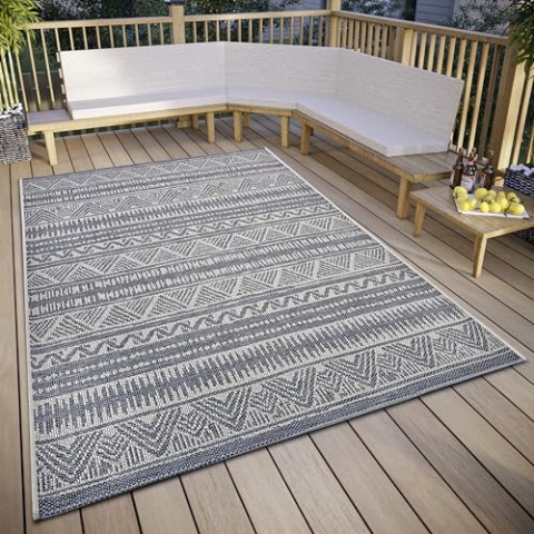 Hanse Home Loto Outdoor Teppich Wetterfest – Modernes Boho Ethno Muster Wasserfest, robuster Aussenteppich Flachgewebe für Garten, Balkon, Terrasse, Wohnzimmer – Beige, 115x170cm
