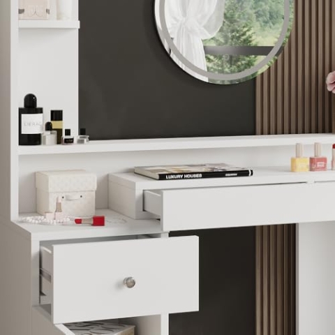 Vicco Schminktisch Garant, Kosmetiktisch mit Spiegel, Weiß, 116 cm mit LED Beleuchtung