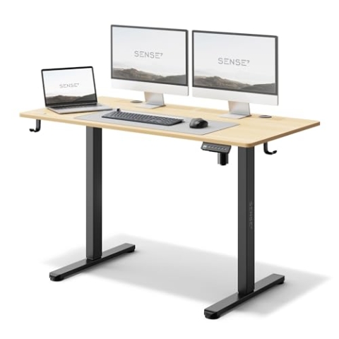 SENSE7 Höhenverstellbarer Schreibtisch elektrisch NOJO, Standing Desk 120x60, PC Tisch mit Memory, Stehschreibtisch mit Kabel Tray, Gaming Tisch mit Haken, geräuscharme Höhenverstellung, Black-Pine