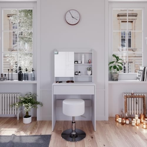 Vicco Schminktisch Laura, Kosmetiktisch mit Spiegel, Weiß, 70 cm mit Hocker