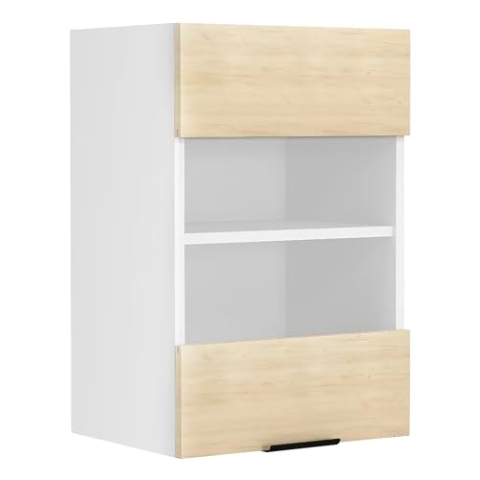 VCM Küchenschrank hängend | Maße ca. H. 60 x B. 40 x T. 31 cm | Hängeschrank mit Glas | Küchenmöbel – Fasola Weiß/Honig-Eiche