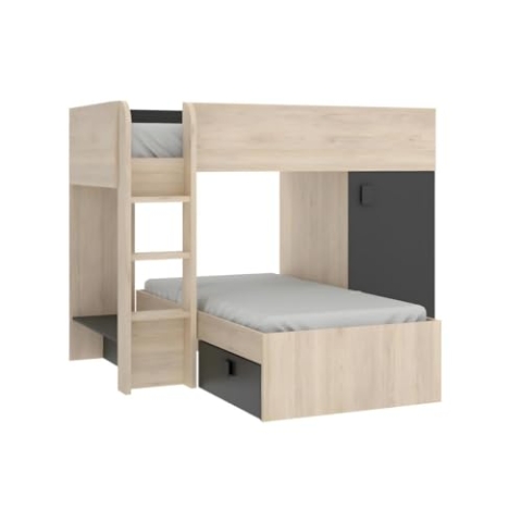 Rimobel Eck-Hochbett modulierbar - 2 x 90 x 190 cm - mit Stauraum - Holzfarben & Anthrazit - Ricardo