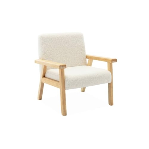sweeek Kindersessel aus Holz und weißem Teddy Bouclé-Stoff, ISAK L 47 x T 43,5 x H 50cm