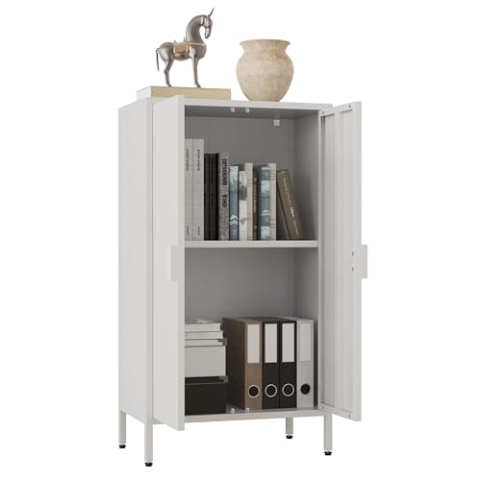 VCM Stahl Kommode | Sideboard mit Drehtüren | Maße ca. H. 110 x B. 60 x T. 35 cm - Flokas M Weiß