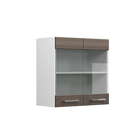 Vicco Küchenglasschrank R-Line, Glashängeschrank, Grau/Weiß, 60 cm