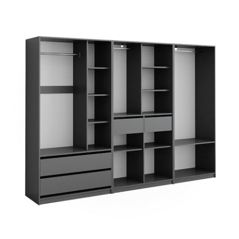 Vicco Kleiderschrank Elmo, Flügeltürenschrank, Anthrazit, 100 x 200 cm 3er Set