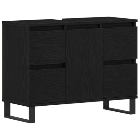 vidaXL Moderne Black Oak Vanity Einheit mit 3 Schubladen und 2 Türen | Konstruktion aus Holzwerkstoff, Matte Oberfläche, Badezimmer Organizer, kompakt, stylisches Design für Make-up und Pflege