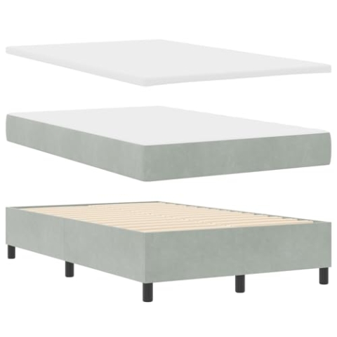 vidaXL Boxspringbett mit Matratze & Bank Hellgrau 120x200 cm Samt