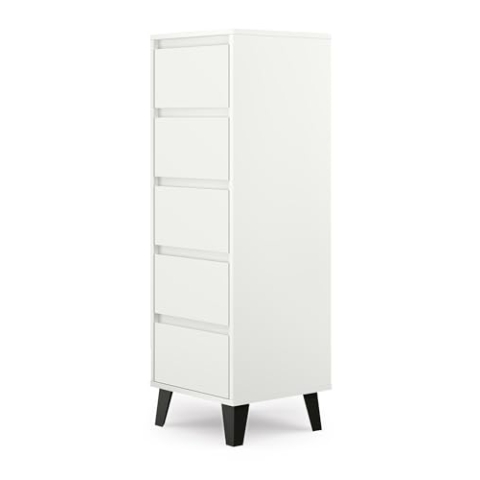CDF Moderne Kommode Scandi 5S | Farbe: Weiß | Schrank für Dokumente, Kleinigkeiten | Ideal für Wohnzimmer, Schlafzimmer, Kinderzimmer, Jugendzimmer und Büro | Schubladen | Einfache Montage