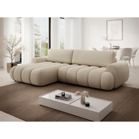 Vente-unique-Ecksofa mit Schlaffunktion - Ecke Links - Stoff - Beige - FRIDORA