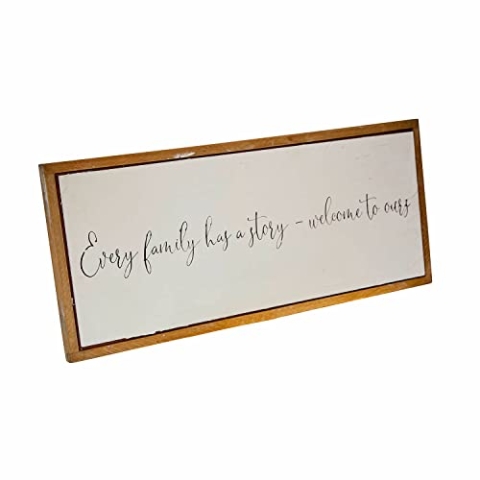 Loberon Dekoboard Story, aufgedruckter Schriftzug, Landhaus-Stil, Wanddekoration, Wandbild, Wohn-Accessoire, Kiefernholz, weiß/braun