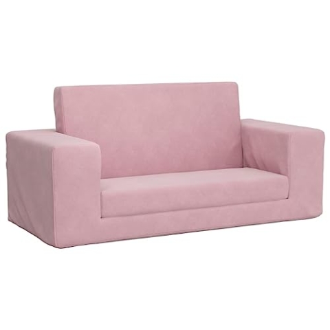 vidaXL Kinder Schlafsofa 2-Sitzer, 2-in-1 Kindersofa mit Schlaffunktion, Kindersessel Sofa Abnehmbarer Bezug, Kindercouch Couch Kindermöbel, Rosa Weicher Plüsch