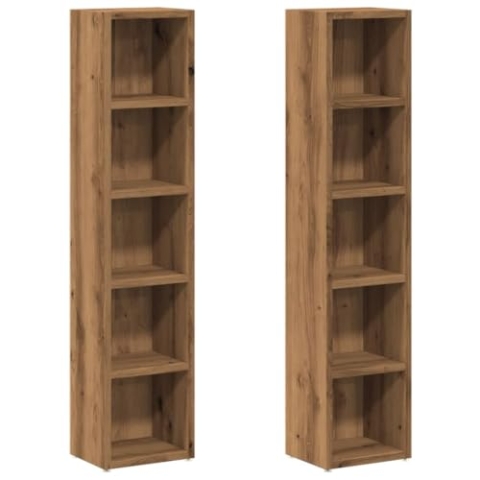 vidaXL CD-Regale 2 STK. Artisan-Eiche 21x16x93,5 cm Holzwerkstoff, CD-Schrank, CD-Ablage, Standregal, Regalschrank, CD-Lagerregal, Regal, Regale