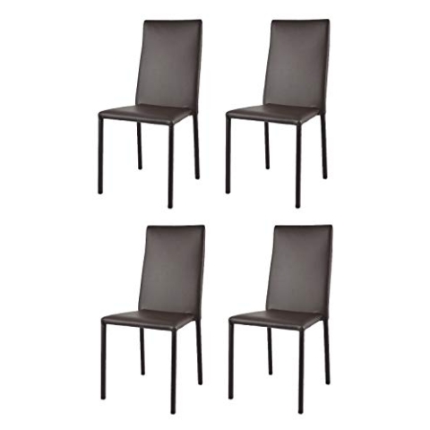 t m c s Tommychairs - Set von 4 stapelbaren Stühlen Modell Julia für Küche, Bar und Esszimmer, Robustes Gestell aus Stahl, gepolstert und mit Kunstleder in der Farbe Moka bezogen