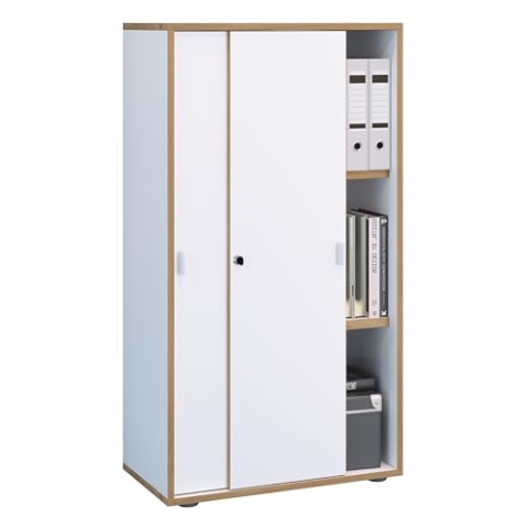 VCM Büroschrank mit 3 Fächern | moderner Aktenschrank mit Schiebetüren | Maße ca. H. 110 x B. 60 x T. 37 cm– Salia 3-Fach Weiß