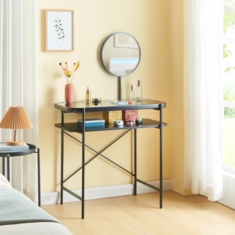 [en.casa] Schminktisch Hjelmeland Frisiertisch mit Spiegel und Ablage Kosmetiktisch 129 x 80 x 44 cm Frisierkommode Make-up Tisch mit Metallgestell Schminkkommode Schwarz