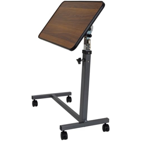 Luxuriöser kippbarer Bettisch auf Rollen (verstellbar) – Braun – Stuhl- und Beistelltisch mit 90° neigbarer Tischplatte – Pflegetisch und Laptoptisch vollständig Höhenverstellbarer