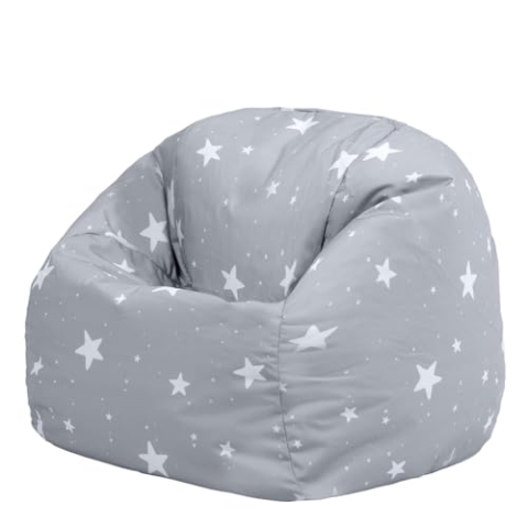 Icon Sterne Sitzsack Kinder, Grau, Gewebter-Stoff, Sitzsack mit Füllung, Bequemer Kinder Sessel, Kuschelsessel, Lese Sessel, Schlafzimmer, Kinderzimmer, Spielzimmer