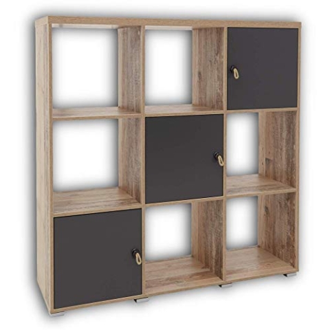 Stella Trading MERLIN Elegantes Jugendzimmer Würfelregal - stilvolles & ausdrucksstarkes Standregal in Old Style Optik, Anthrazit - 123 x 126 x 38 cm (B/H/T)